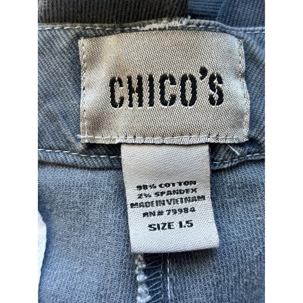Chico's Women Gray Blue Ribbed Cotton Utility Shirt Jacket & Pant Set Size M